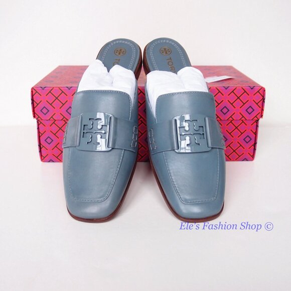 NIB Tory Burch Georgia Backless Leather Loafer Mule Blue US 7.5 8 8.5 AUTHENTIC - Picture 6 of 16